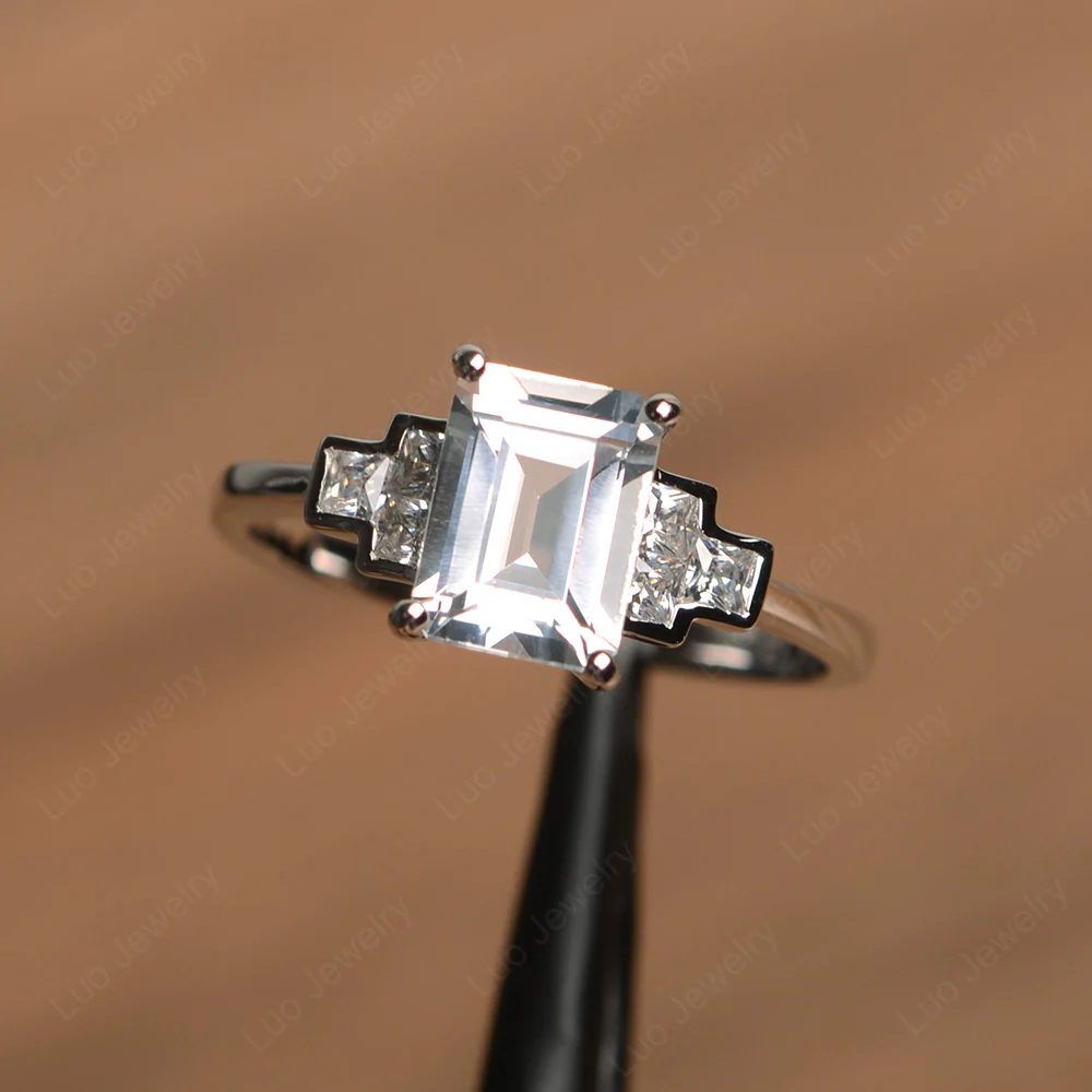 Pyramid Emerald Cut White Topaz Ring