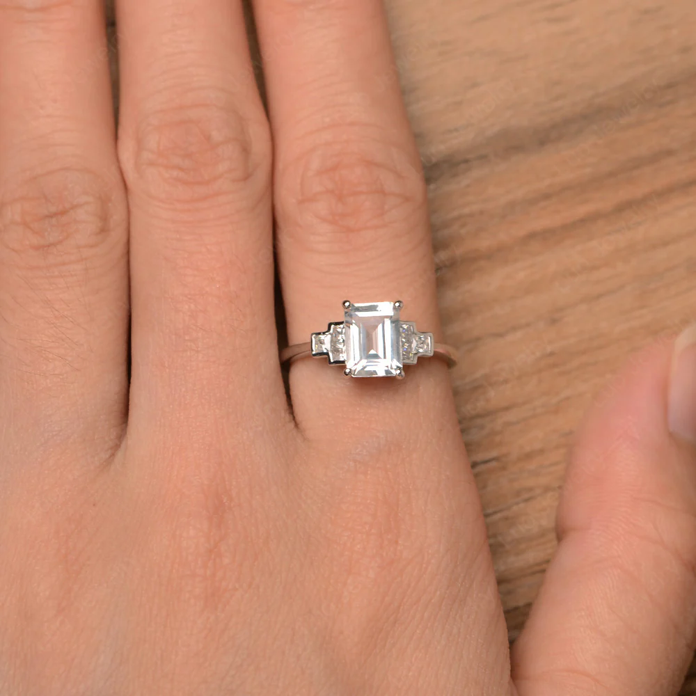 Pyramid Emerald Cut White Topaz Ring - Image 4