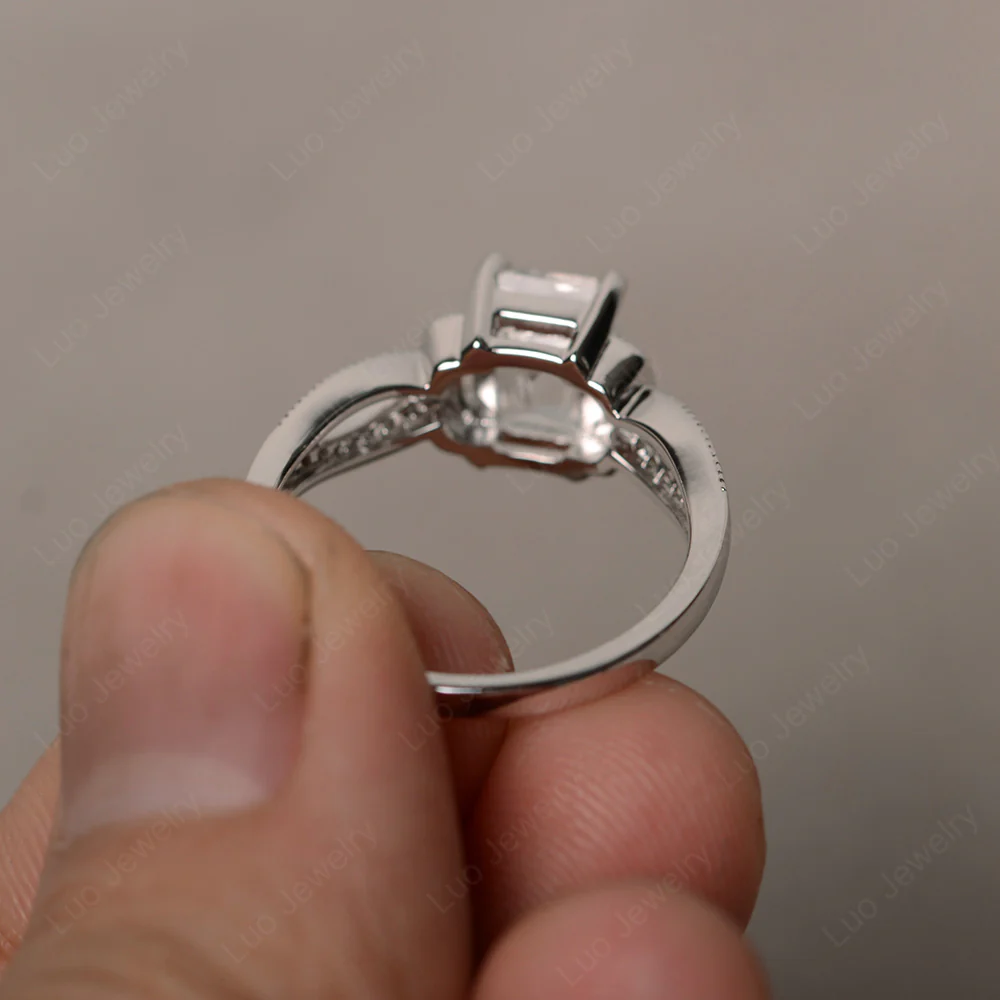 Emerald Cut White Topaz Ring Art Deco - Image 2