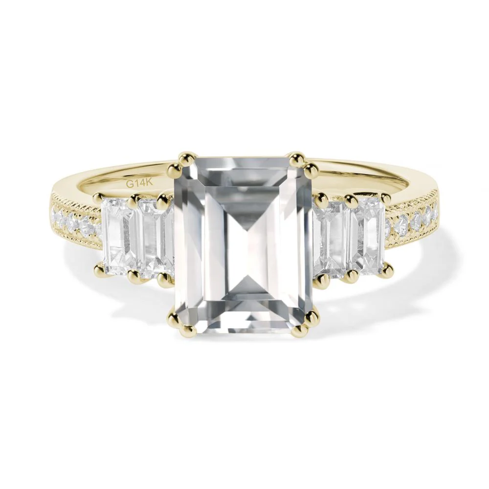 White Topaz Double Prong Engagement Ring - Image 4