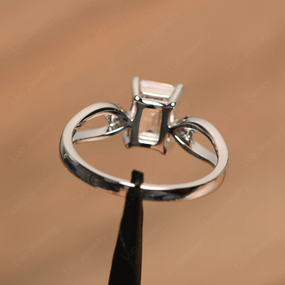 Emerald Cut White Topaz Ring Split Shank - Image 3
