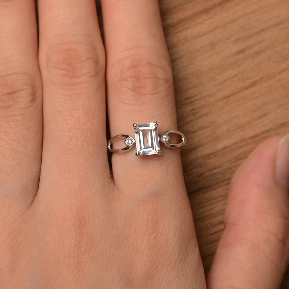 Emerald Cut White Topaz Ring Split Shank - Image 4