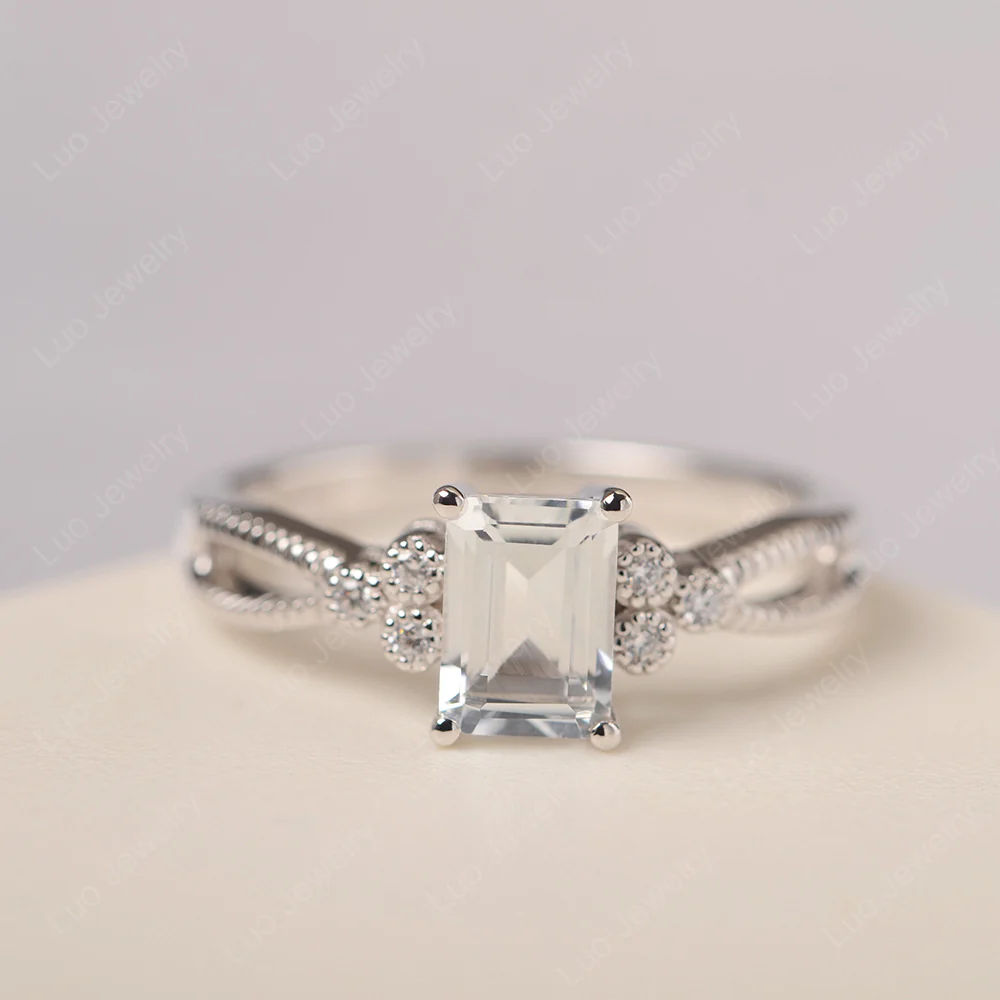 White Topaz Milgrain Engagement Ring