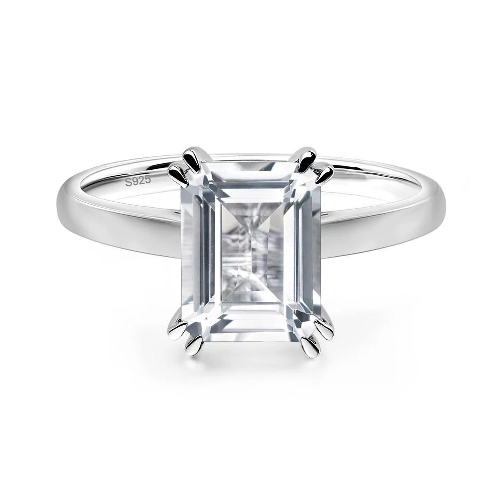 White Topaz Double Claw Prong Engagement Ring - Image 2