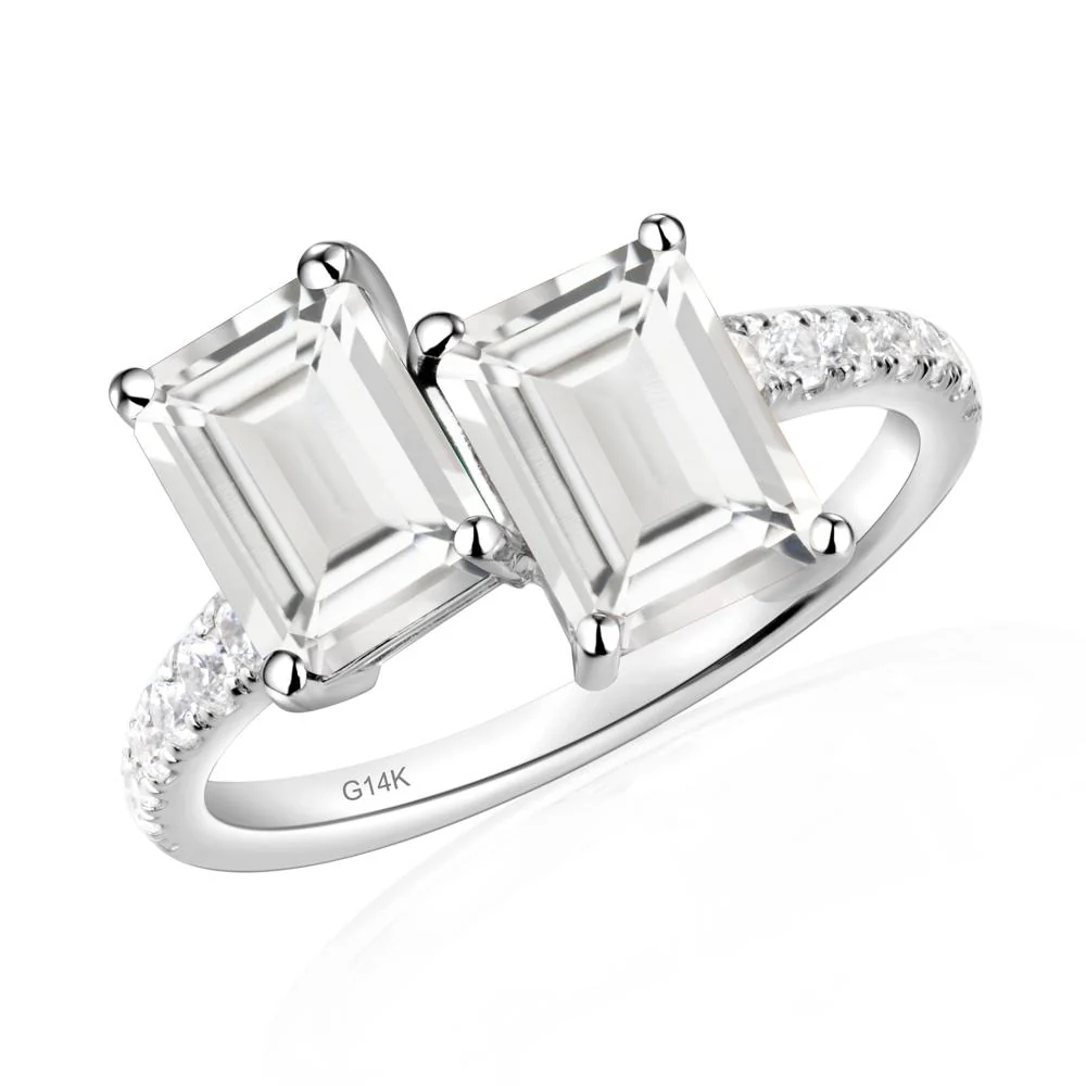 Emerald Cut White Topaz Toi Et Moi Ring - Image 3