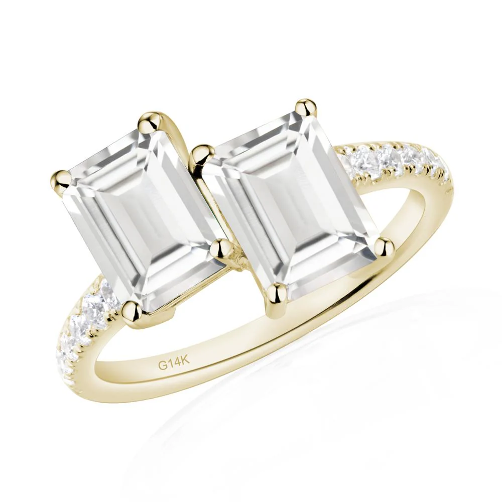 Emerald Cut White Topaz Toi Et Moi Ring - Image 4