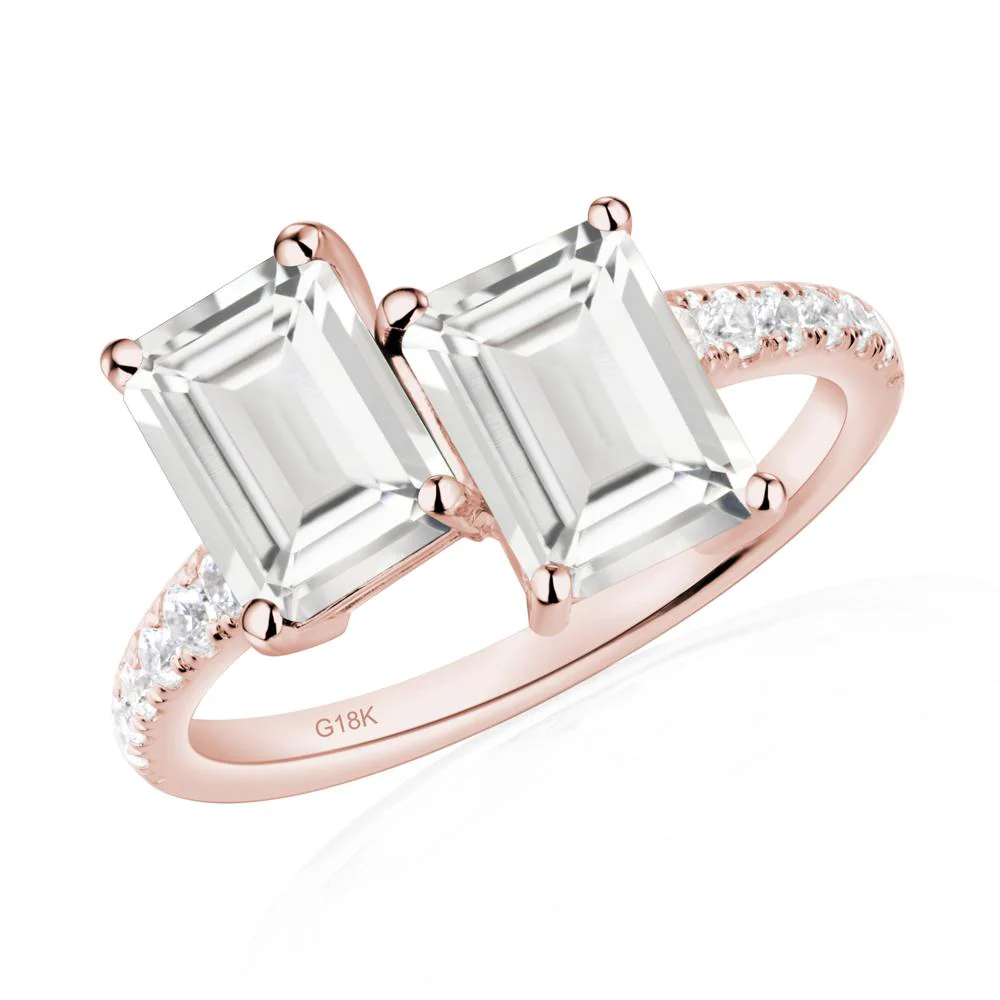 Emerald Cut White Topaz Toi Et Moi Ring - Image 9