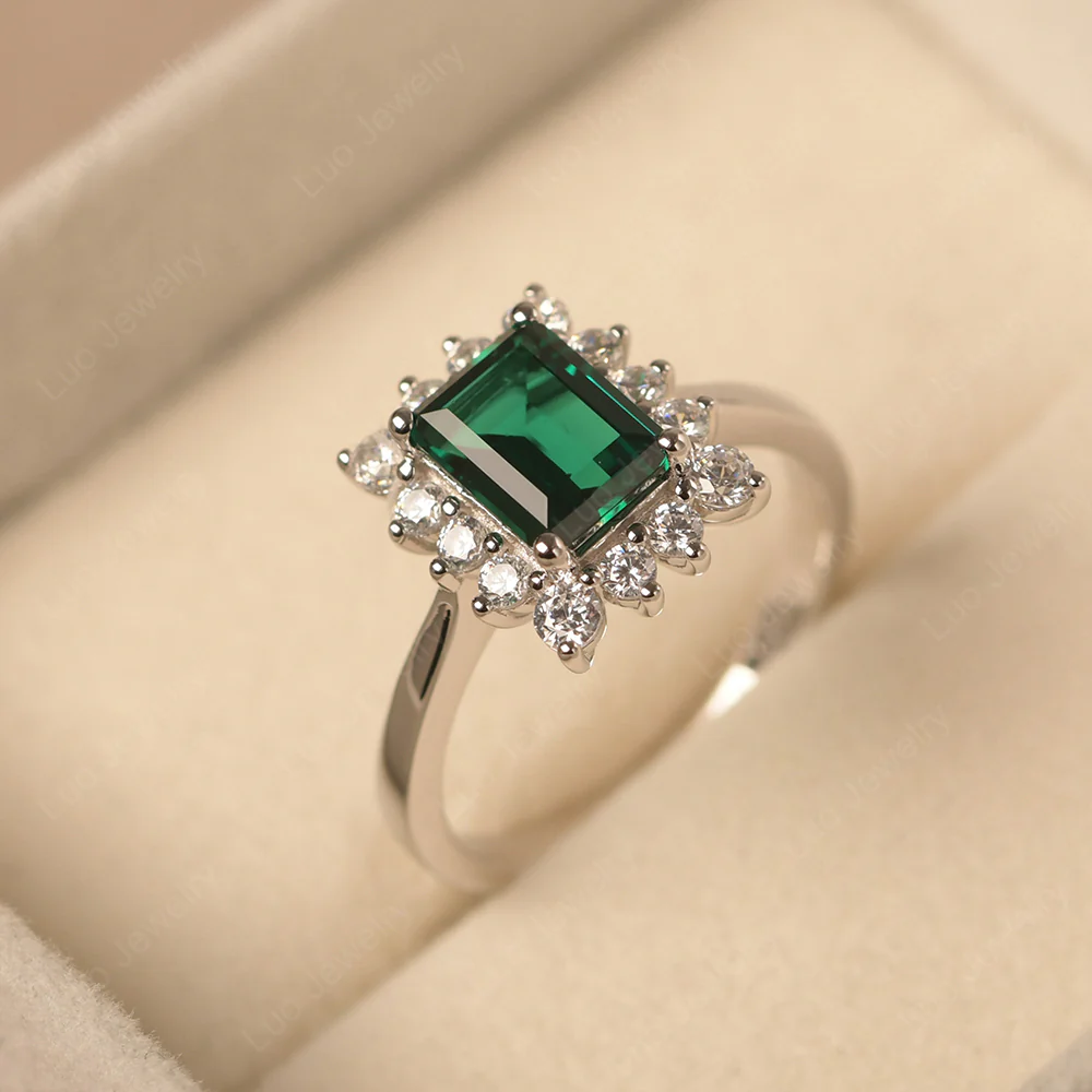 Emerald Emerald Cut Halo Ring - Image 2