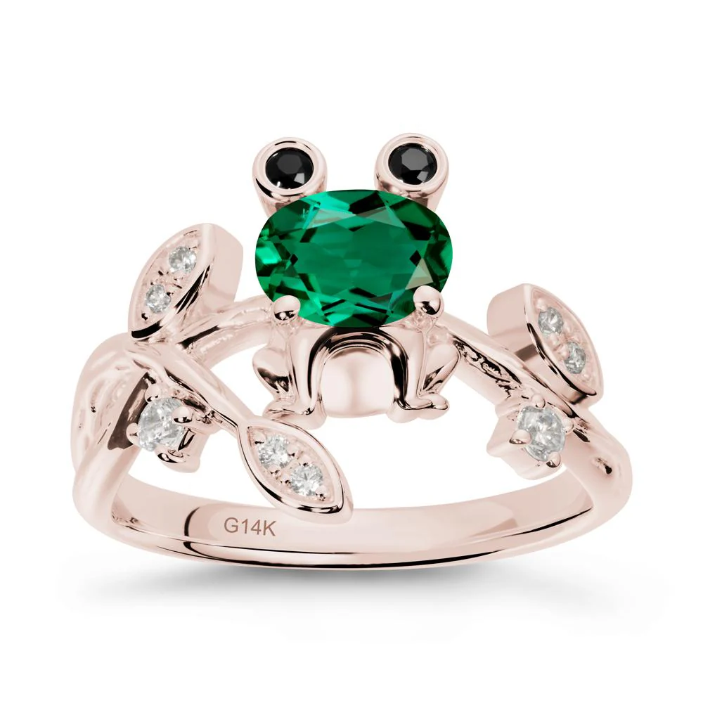 Emerald Frog Ring with Twisting Leaves and Branches - Image 2