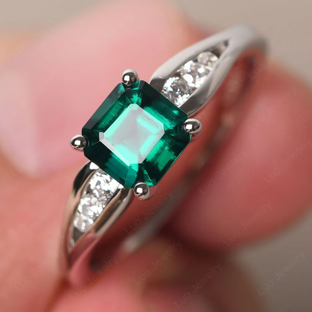 Emerald Ring with Channel Set Band - Image 2