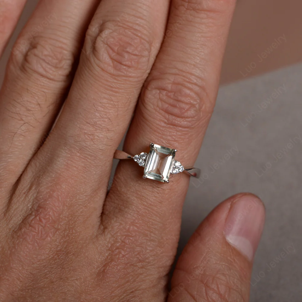 Emerald Cut Green Amethyst Ring - Image 4