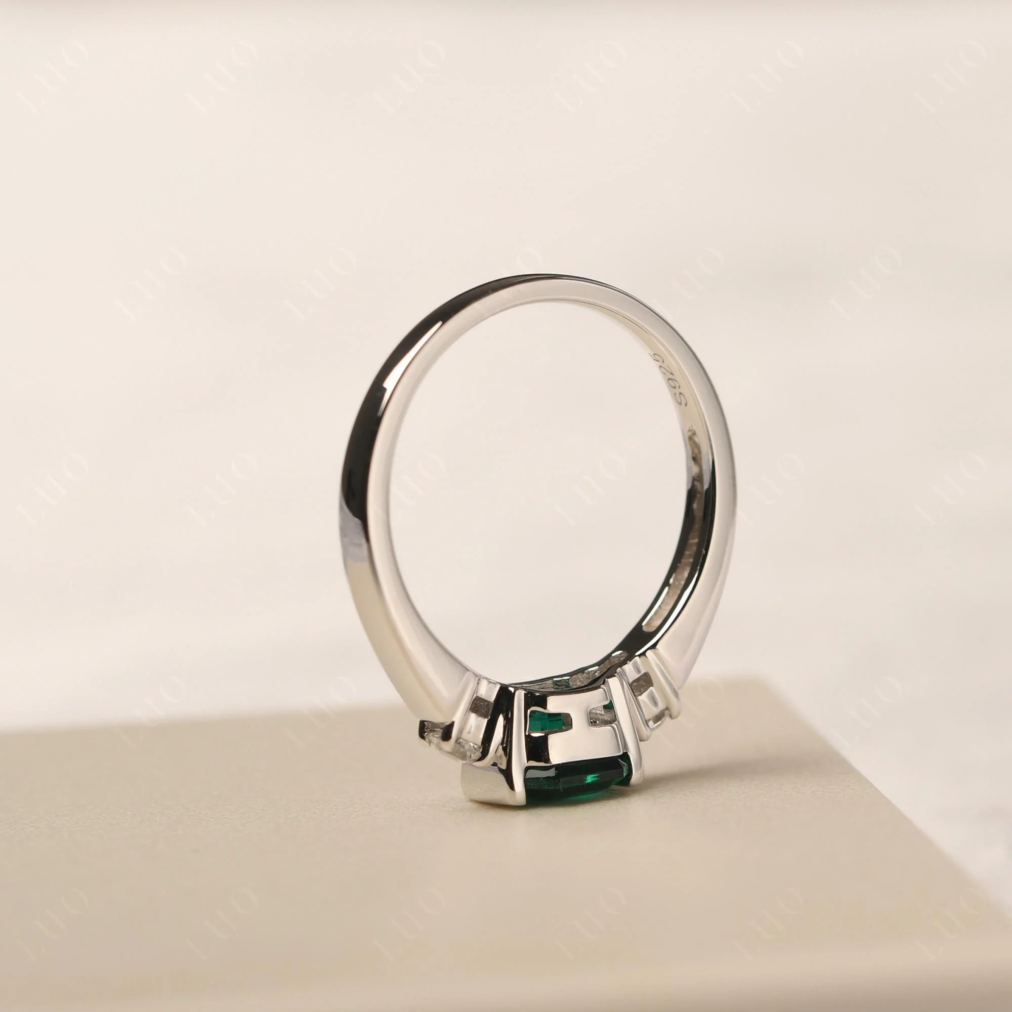Emerald Half Bezel Set Asscher Cut Ring - Image 13