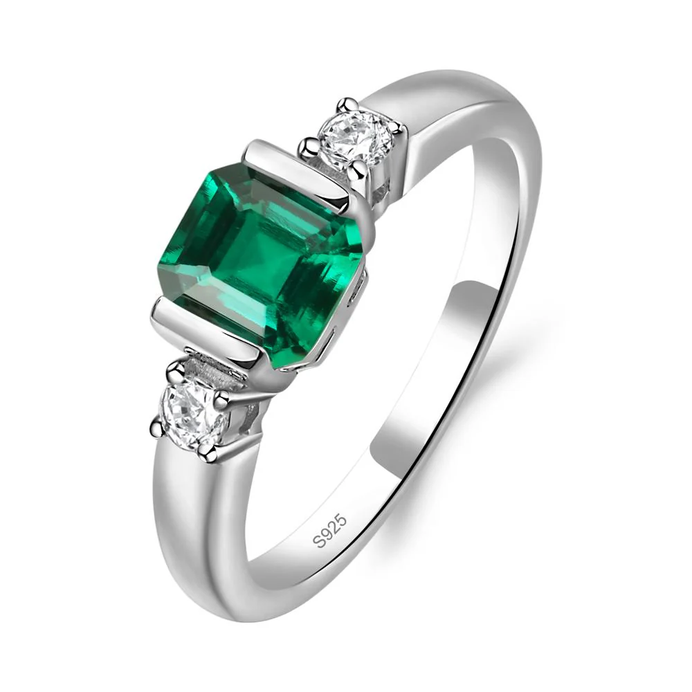 Emerald Half Bezel Set Asscher Cut Ring - Image 2
