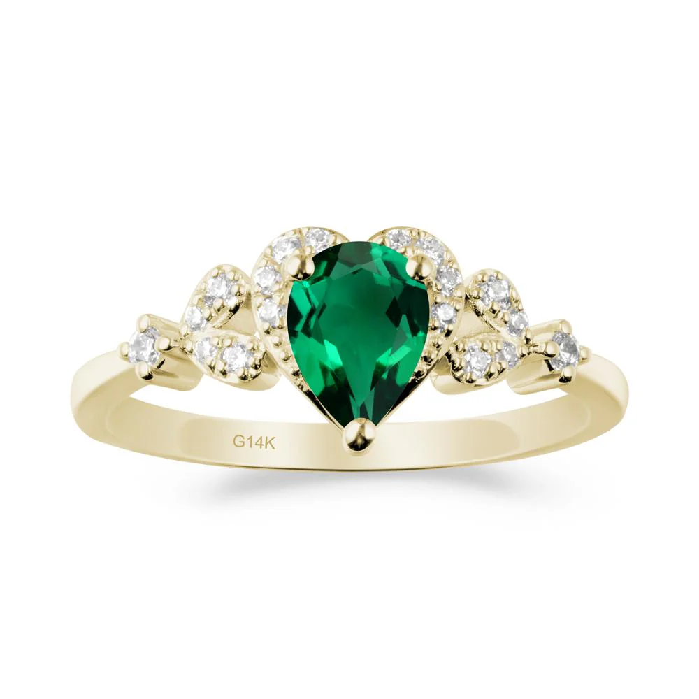 Emerald Heart Ring with Leaf Accents