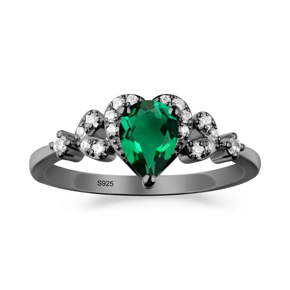 Emerald Heart Ring with Leaf Accents - Image 3