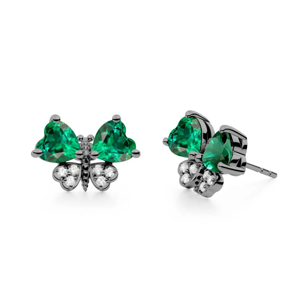 Emerald Heart Shaped Wings Butterfly Stud Earrings