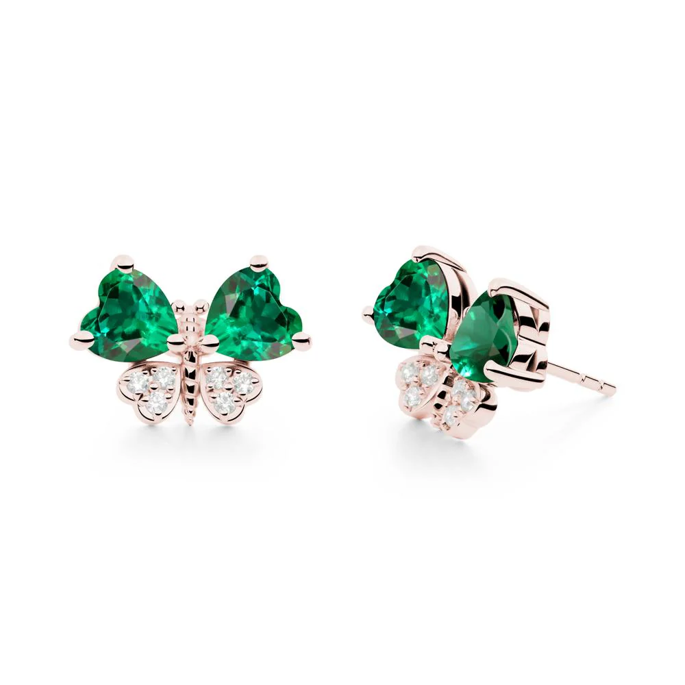 Emerald Heart Shaped Wings Butterfly Stud Earrings - Image 4
