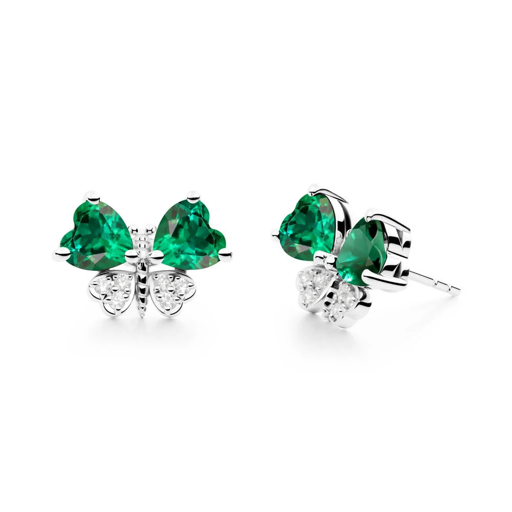 Emerald Heart Shaped Wings Butterfly Stud Earrings - Image 9
