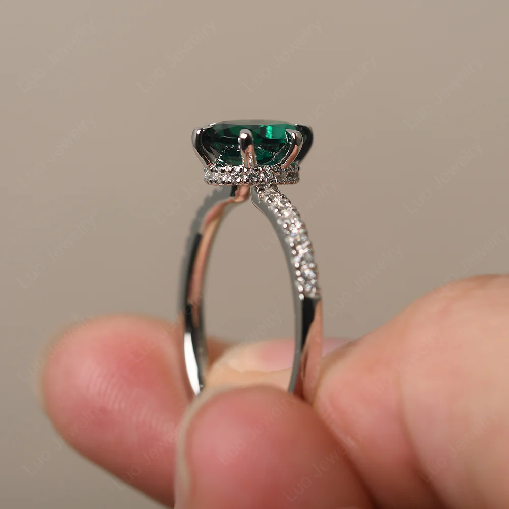 Emerald Hidden Halo Engagement Ring - Image 4