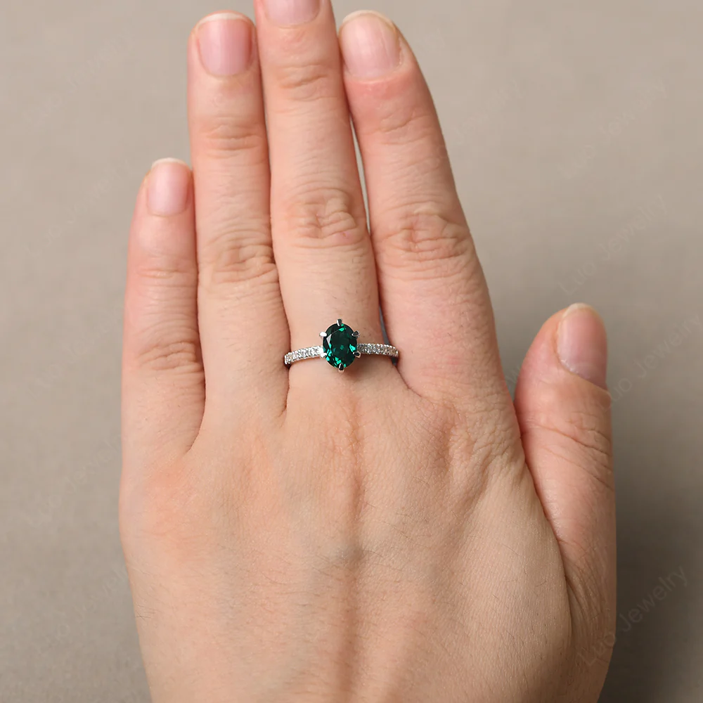 Emerald Hidden Halo Engagement Ring - Image 5