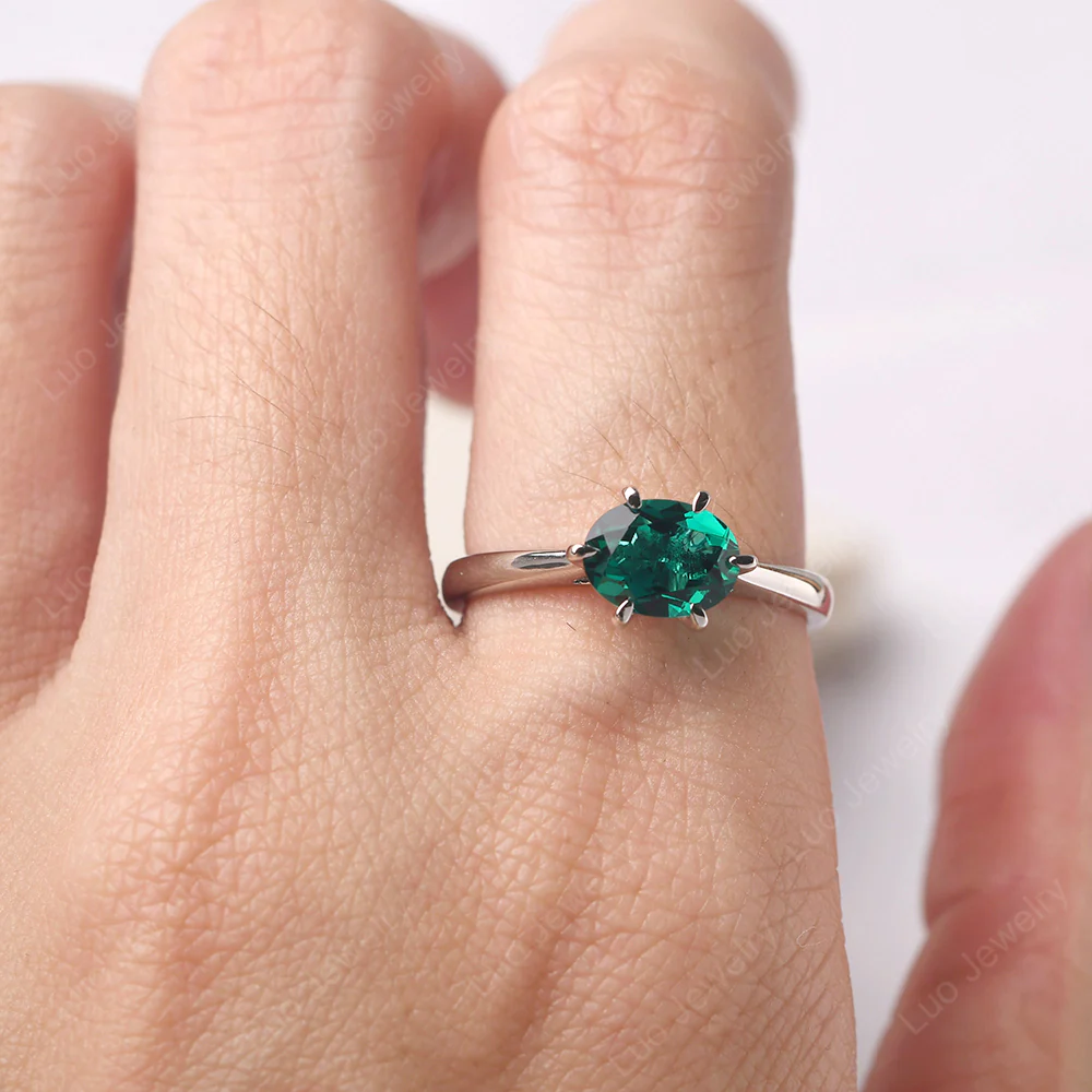 Emerald Six Prong Oval Engagement Ring - Image 5