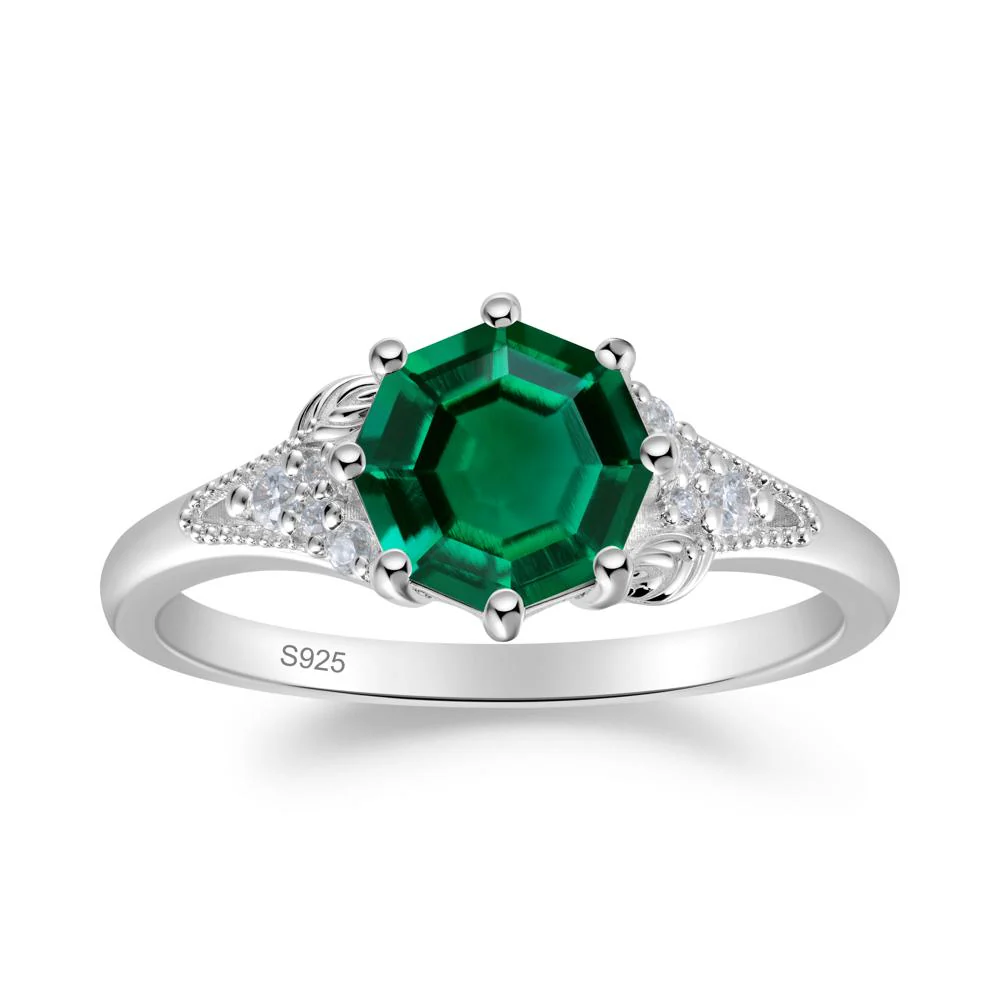 Emerald Leaf and Milgrain Ring - Image 3