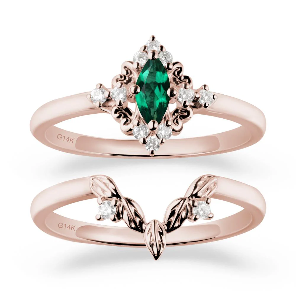 Emerald Leaf Inspired Leaf Inspired Ring Sets - Image 2