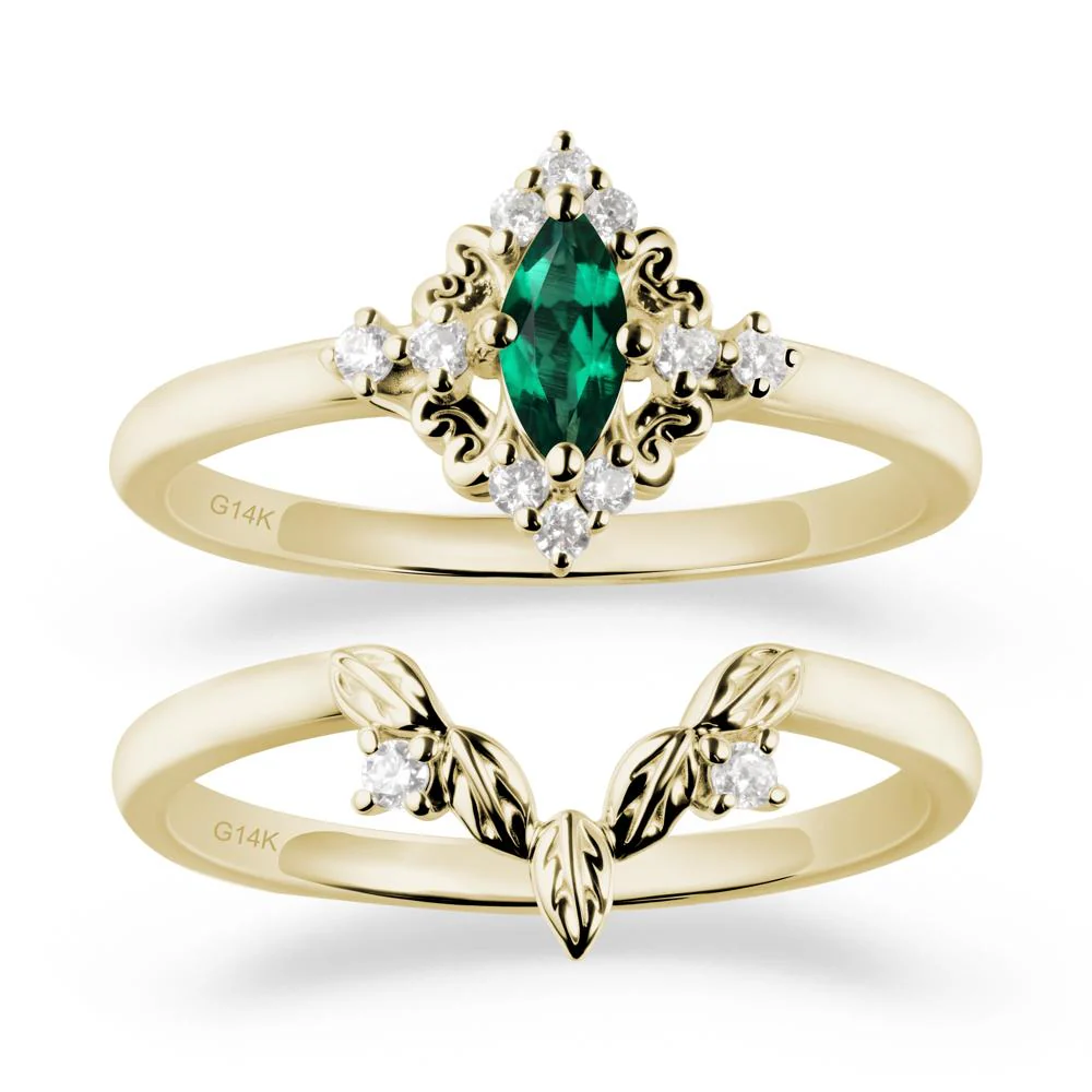 Emerald Leaf Inspired Leaf Inspired Ring Sets - Image 4