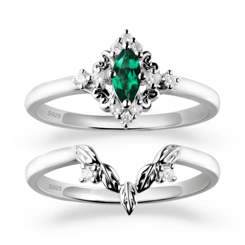 Emerald Leaf Inspired Leaf Inspired Ring Sets - Image 9