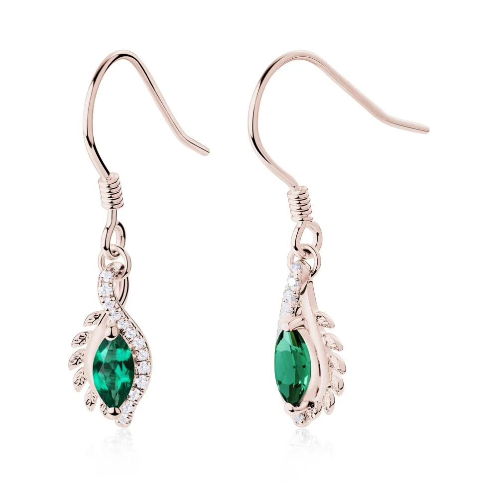 Emerald Leaf Vine Fish Hook Earrings