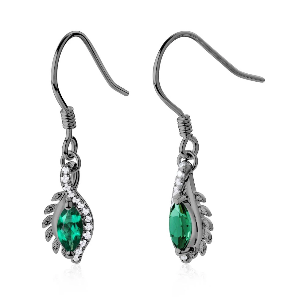 Emerald Leaf Vine Fish Hook Earrings - Image 5