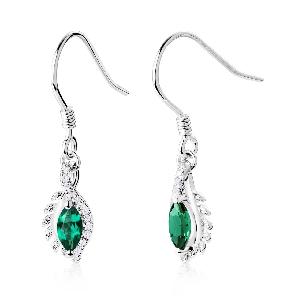 Emerald Leaf Vine Fish Hook Earrings - Image 7