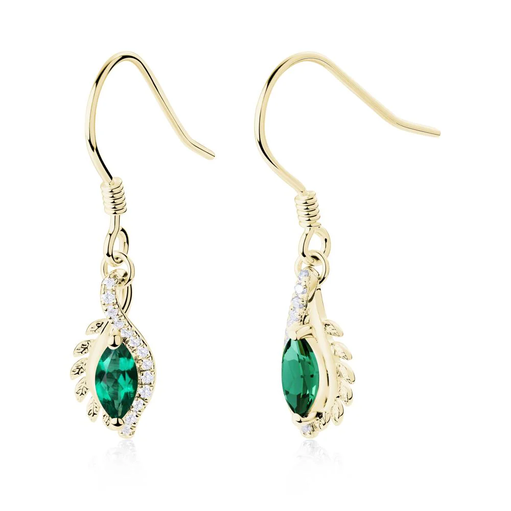 Emerald Leaf Vine Fish Hook Earrings - Image 9