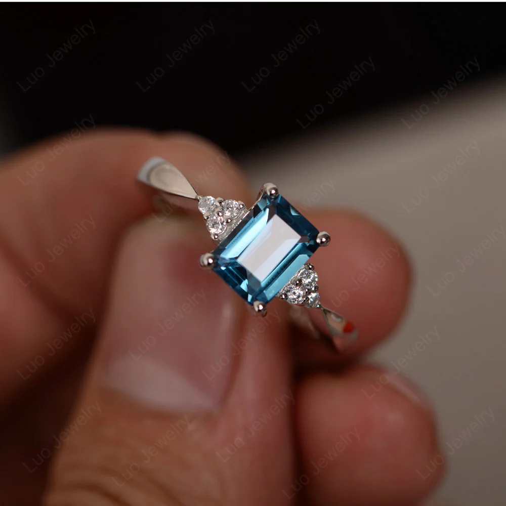 Emerald Cut London Blue Topaz Ring