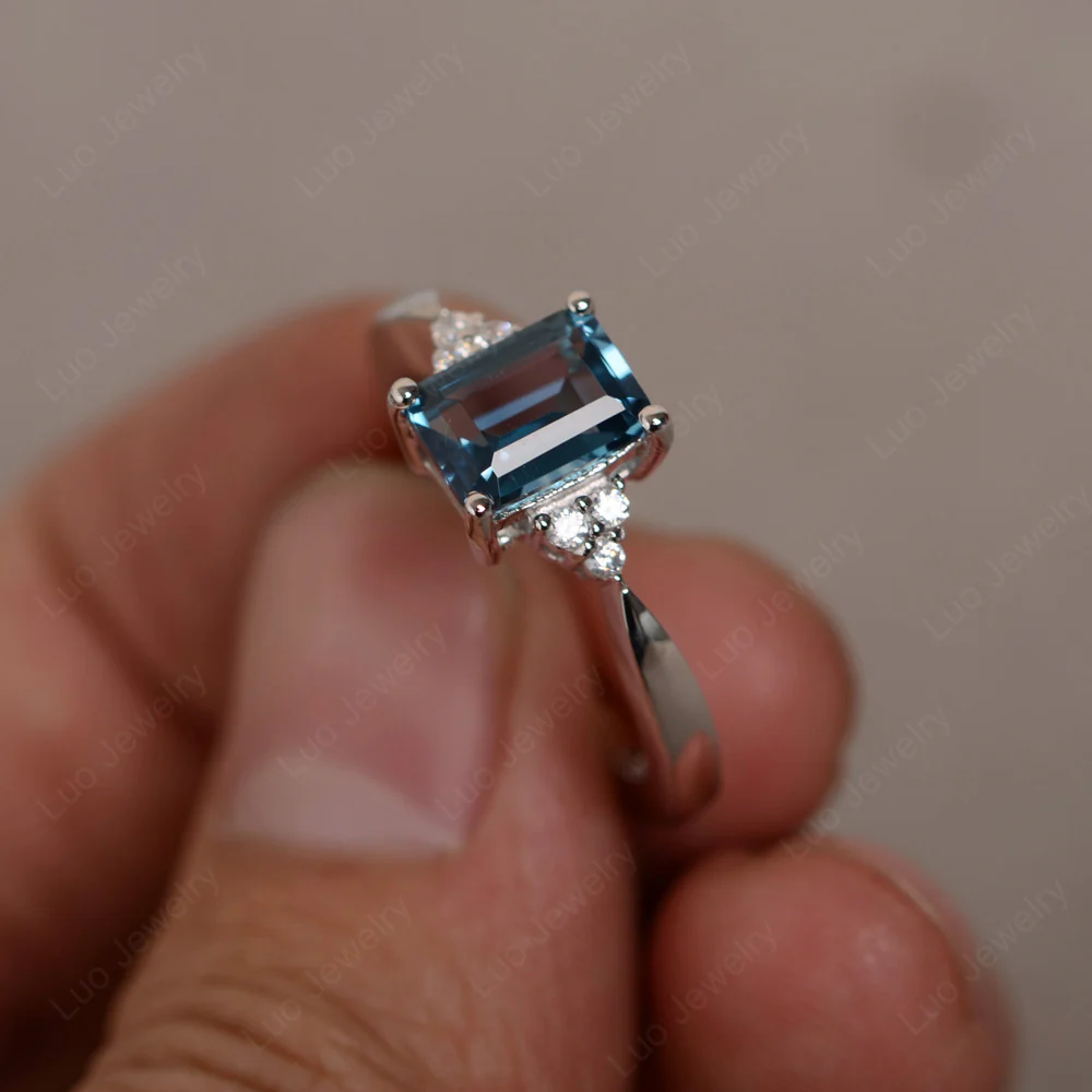 Emerald Cut London Blue Topaz Ring - Image 3