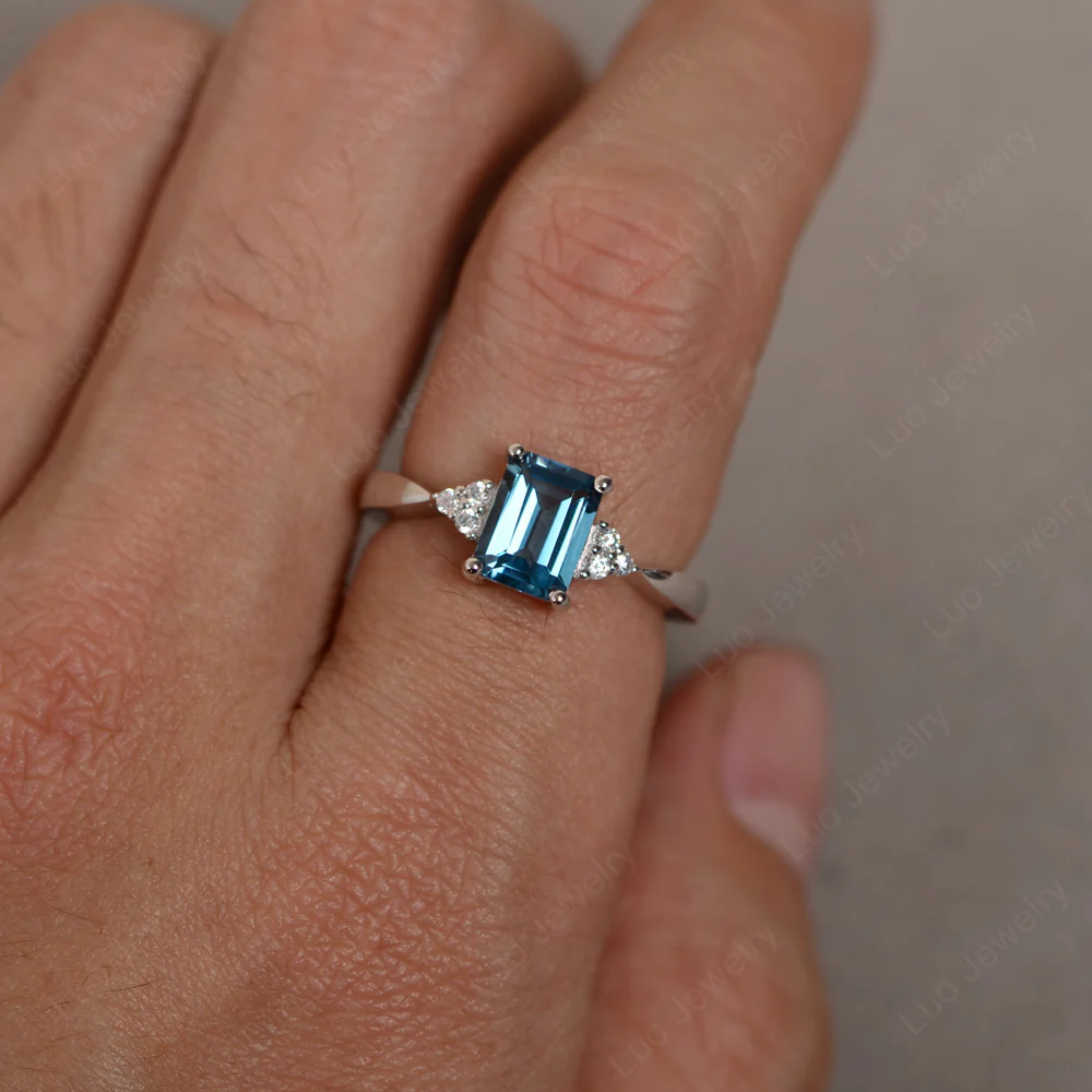 Emerald Cut London Blue Topaz Ring - Image 4