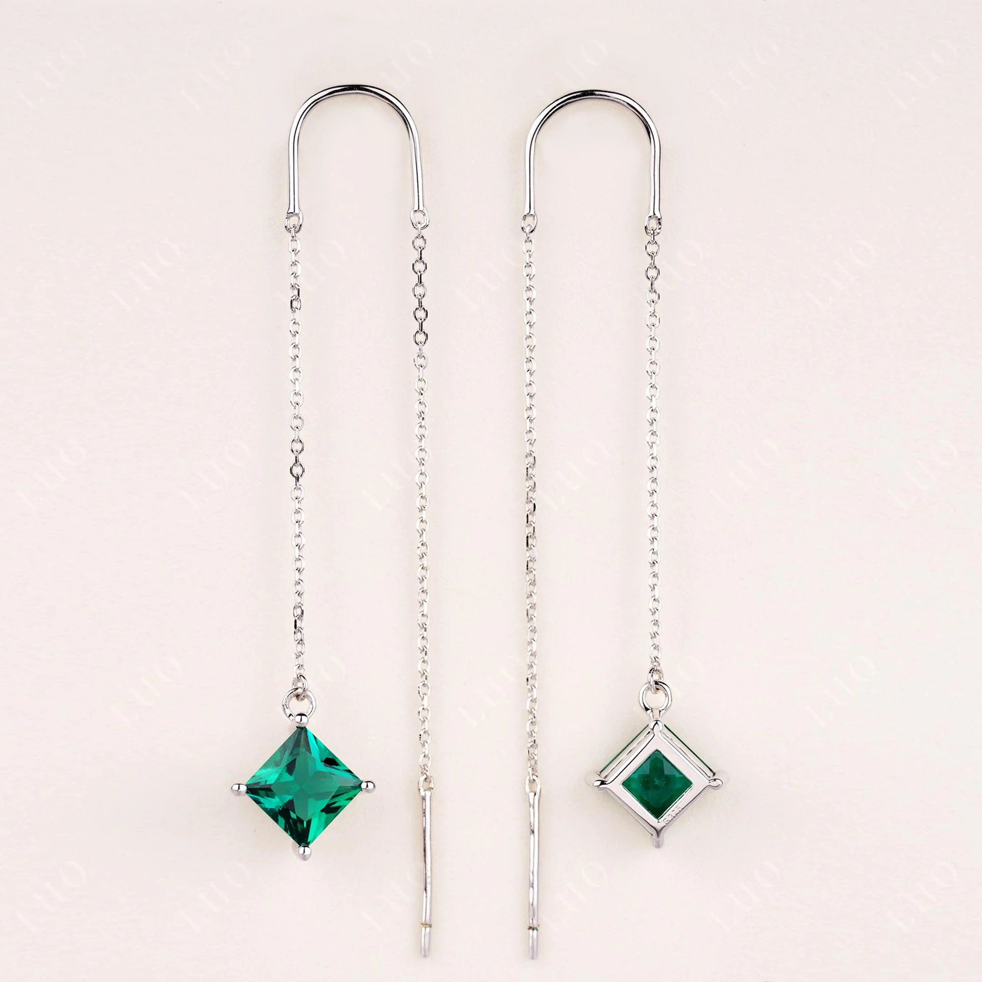 Emerald Long Dangle Earrings - Image 3