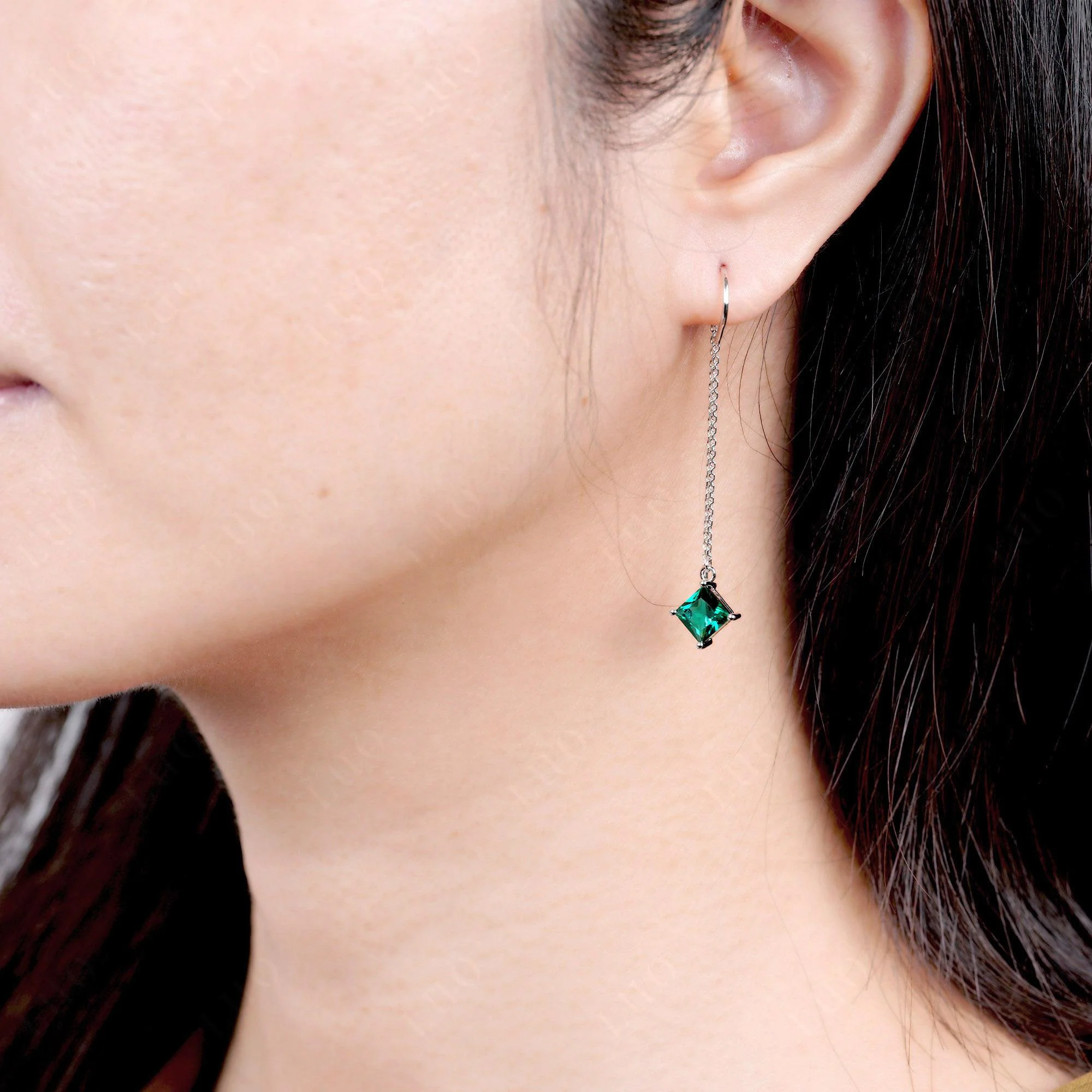 Emerald Long Dangle Earrings - Image 5