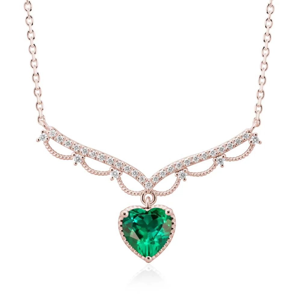Emerald Milgrain Halo Pendant Necklace - Image 2