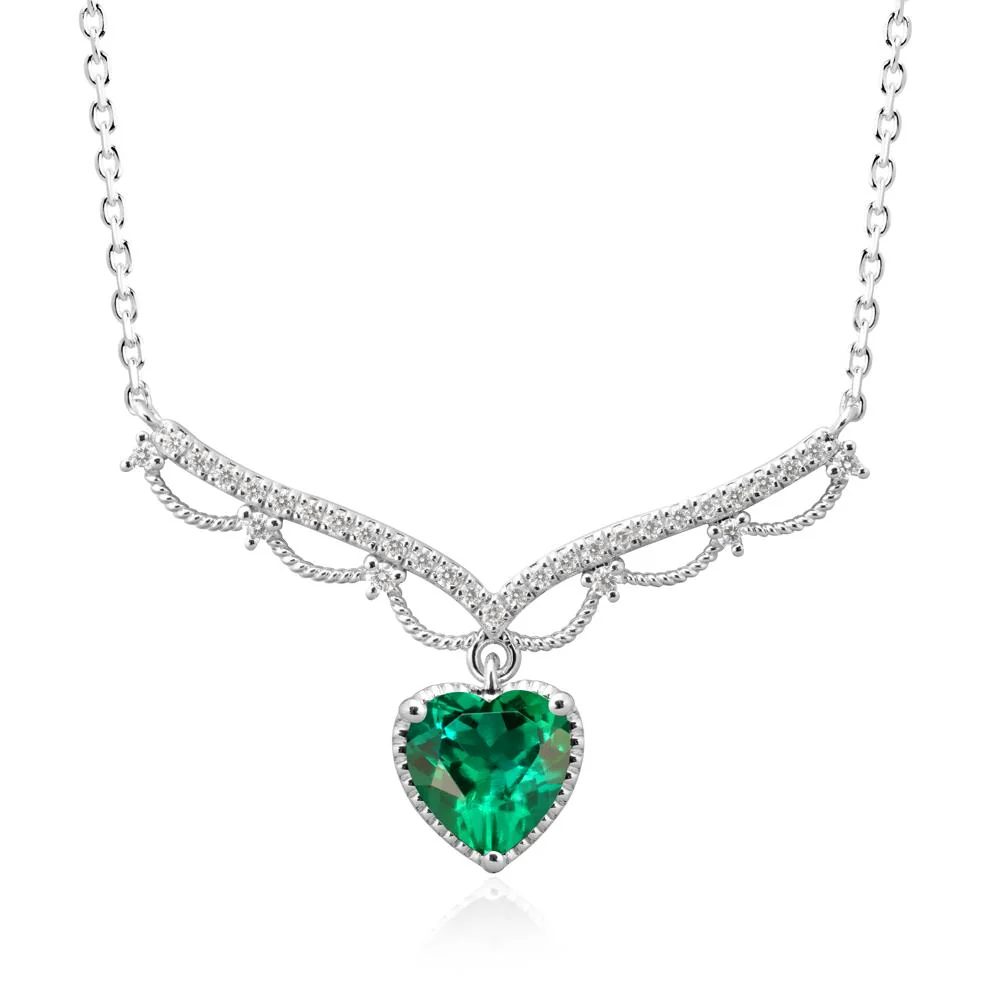 Emerald Milgrain Halo Pendant Necklace - Image 6