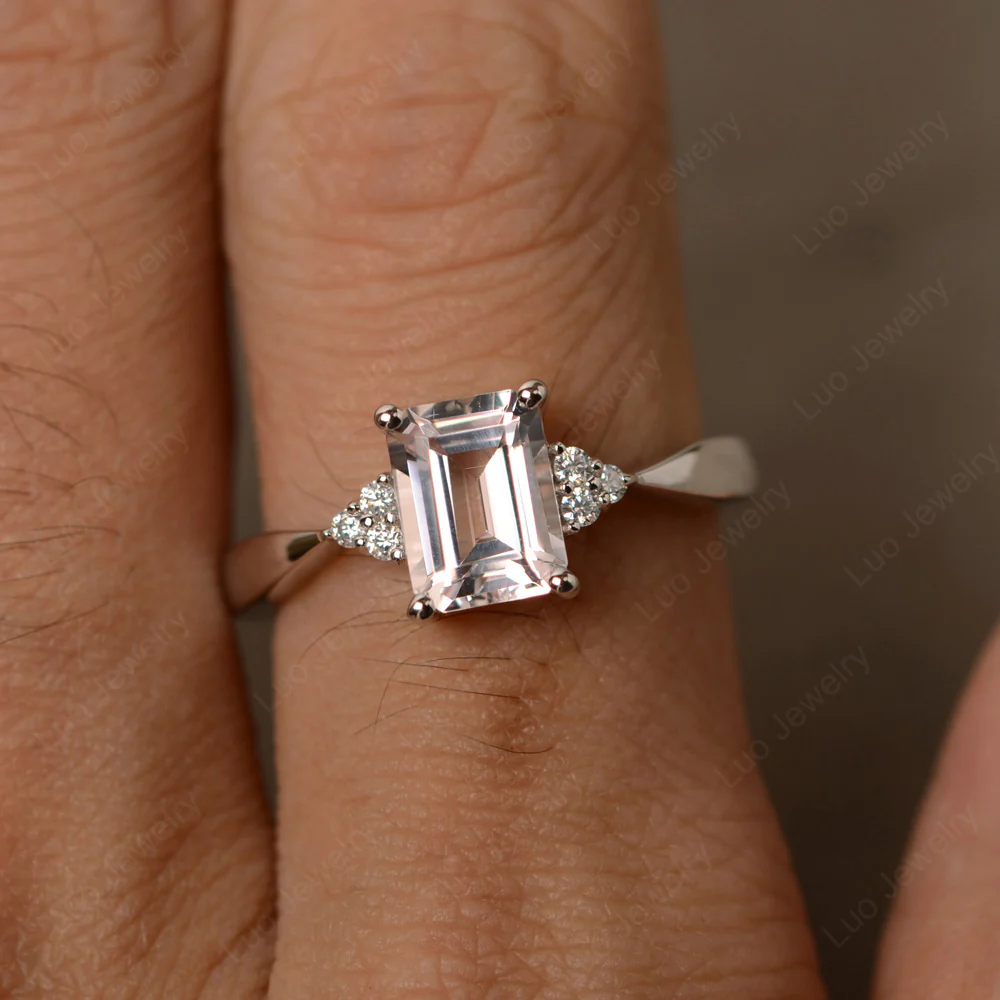 Emerald Cut Morganite Ring - Image 3