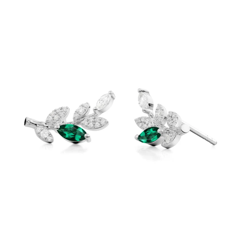 Emerald Olive Branch Stud Earrings - Image 4
