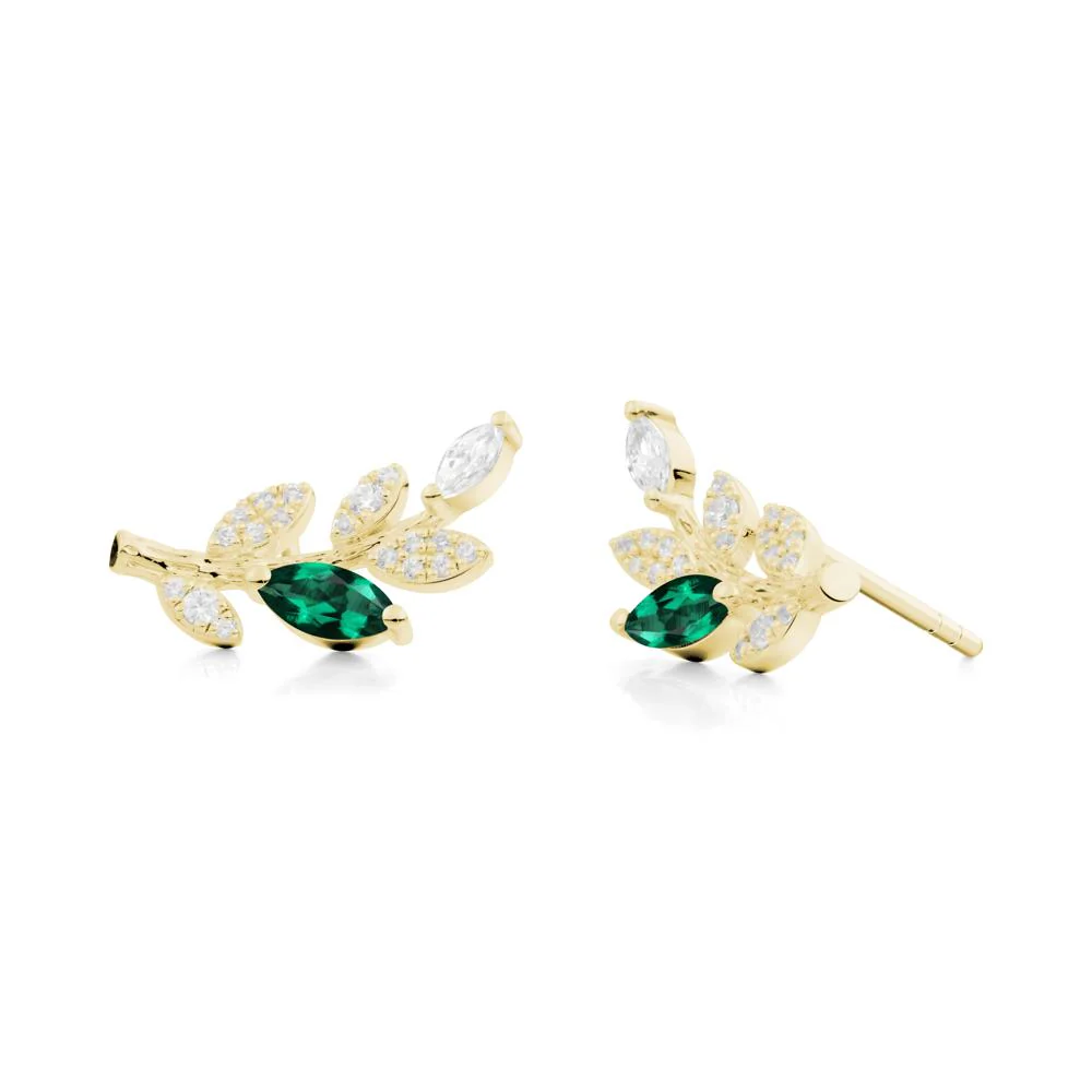 Emerald Olive Branch Stud Earrings - Image 5