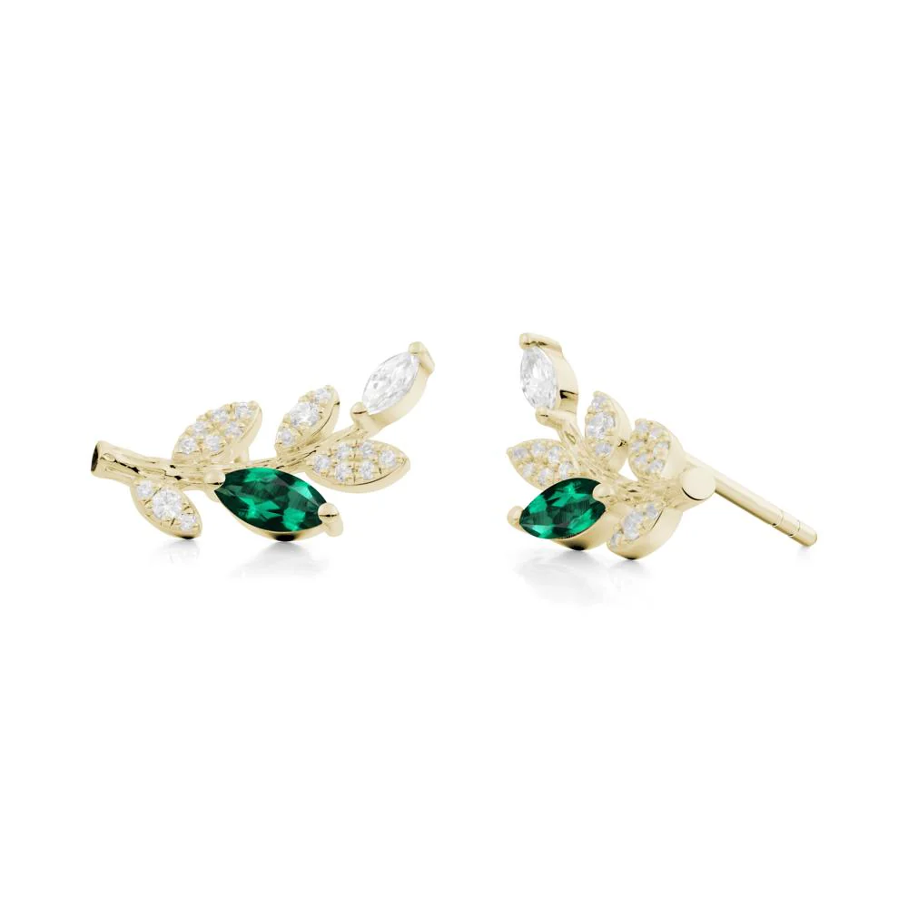 Emerald Olive Branch Stud Earrings - Image 6