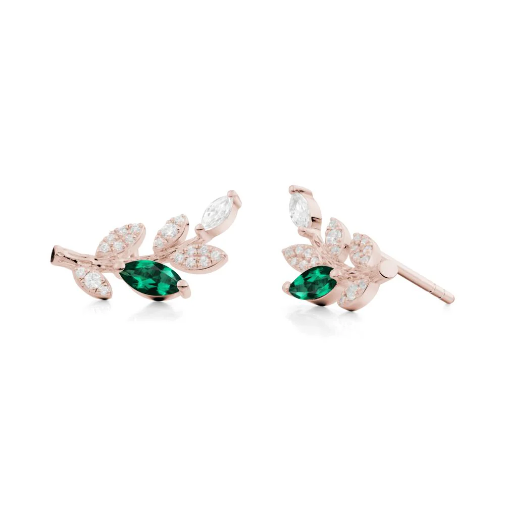 Emerald Olive Branch Stud Earrings - Image 7
