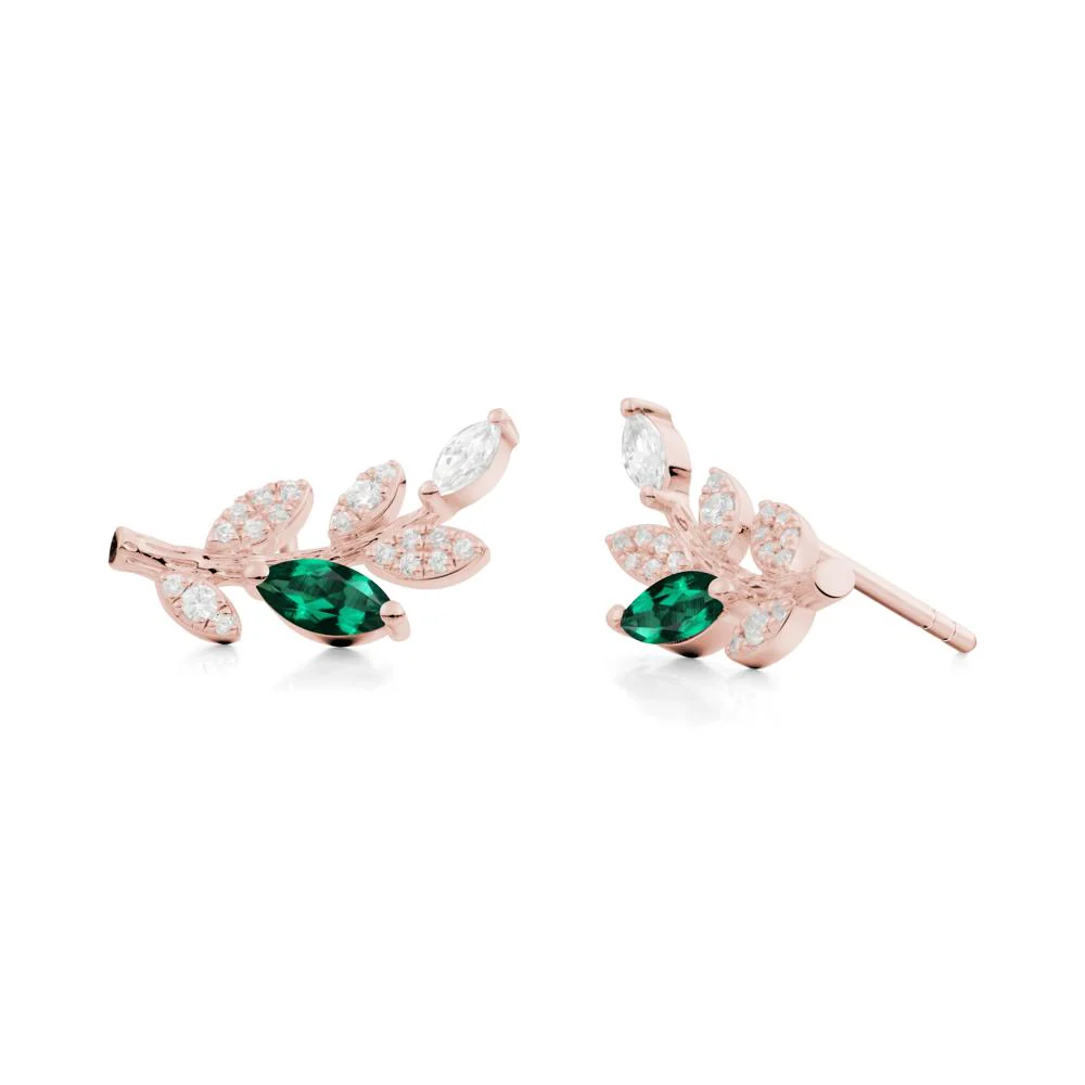 Emerald Olive Branch Stud Earrings - Image 9