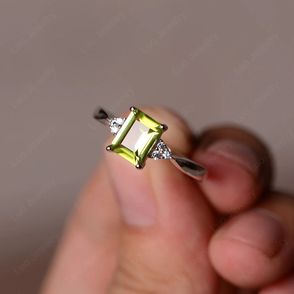 Emerald Cut Peridot Ring