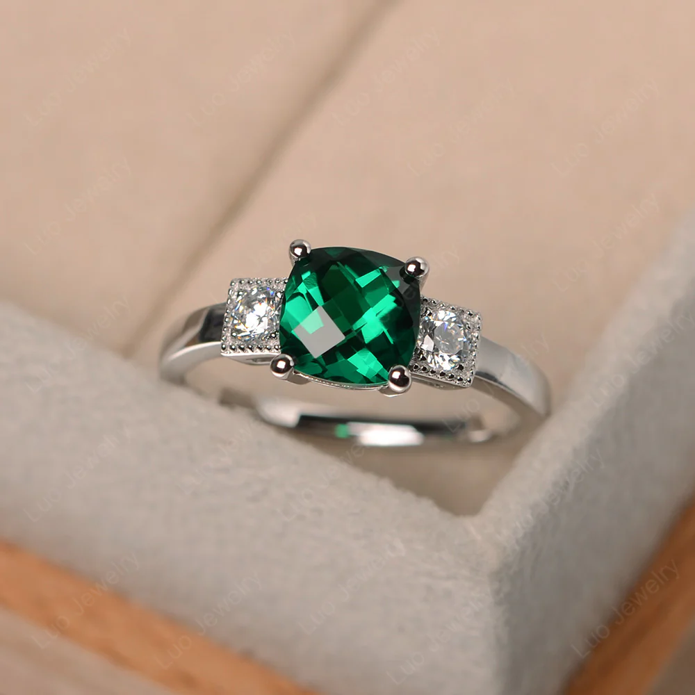 Cushion Emerald Trilogy Ring