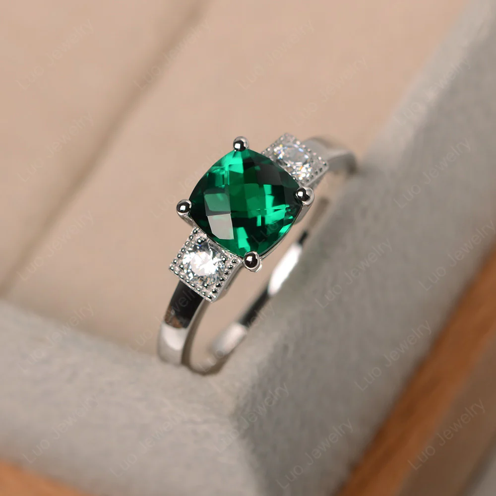 Cushion Emerald Trilogy Ring - Image 2