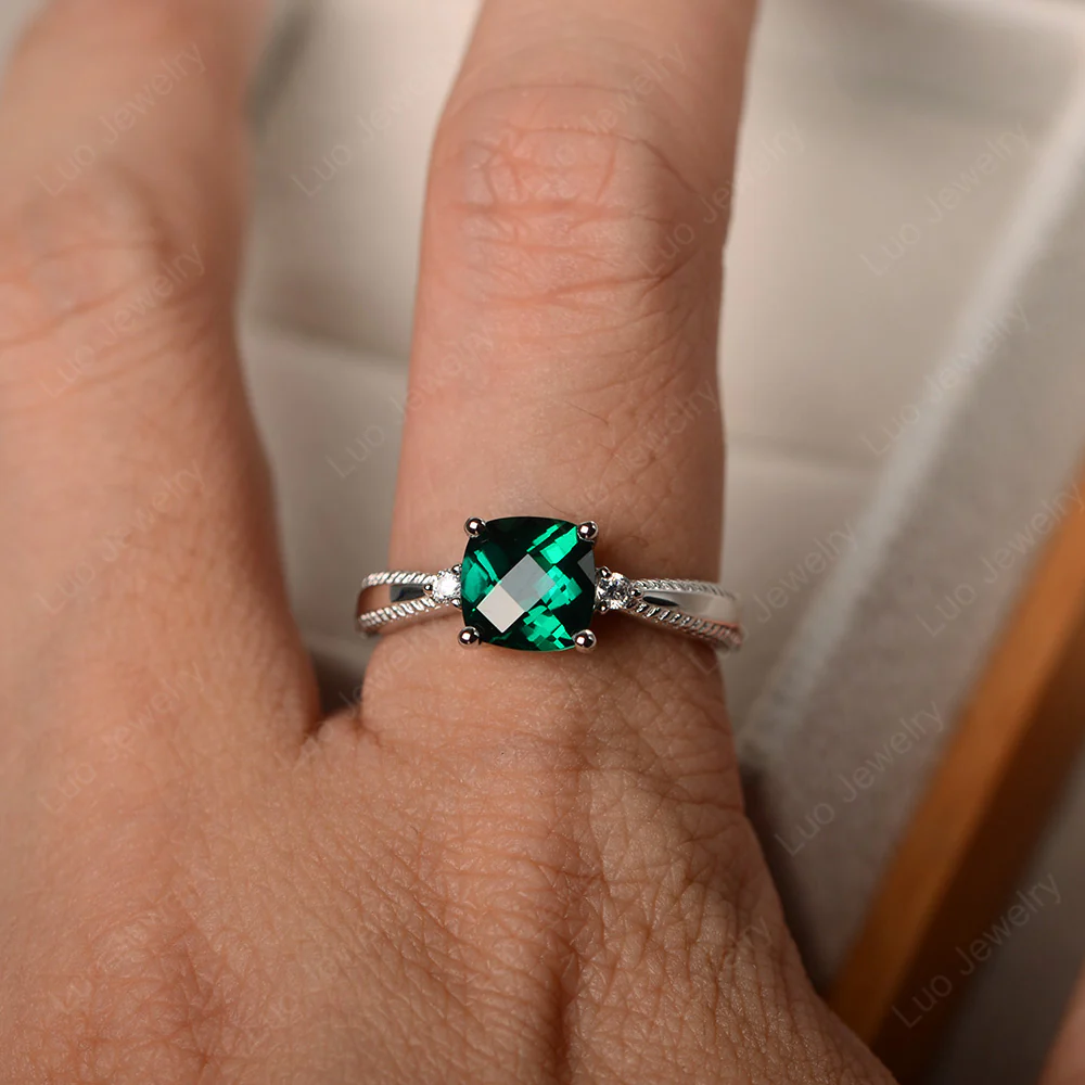 Cushion Cut Emerald Engagement Ring - Image 4